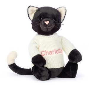 Bashful Black Kitten with Personalised Cream Jumper