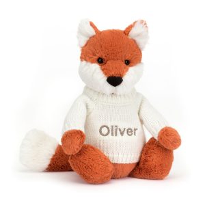 Bashful Fox Cub with Personalised Cream Jumper