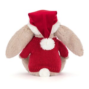 Bashful Christmas Bunny with Personalised Red Jumper
